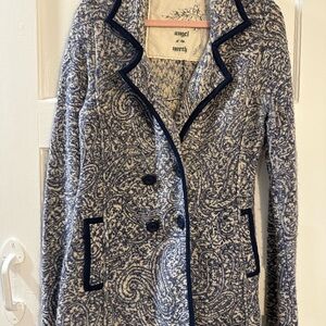 Anthropologie Angel of the North Blue and White Paisley Wool Women’s Jacket